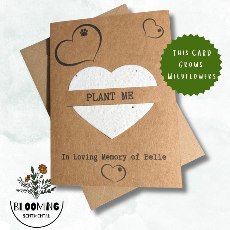 Personalised Seed Paper Pet Bereavement Card. A6 Pet Loss Sympathy Card With Envelope. Plantable UK Wildflowers. Loving Memory Cat Dog Loss Heart