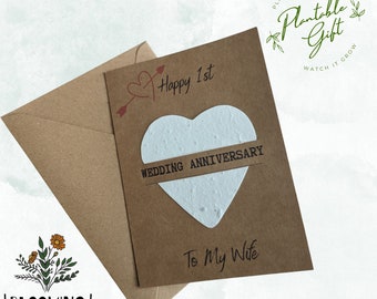 Personalised 1st Anniversary Seed Paper Card: Plantable Wildflower Heart