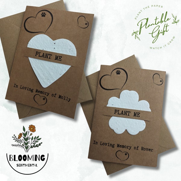 Personalised Seed Paper Pet Bereavement Card. A6 Pet Loss Sympathy Card With Envelope. Plantable UK Wildflowers. Loving Memory Cat Dog Loss