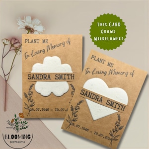 In Loving Memory Seed Paper Memorial Favour. Personalised A7 Eco Friendly Card Plantable Funeral Heart Flower Favours Remembrance Wildflower
