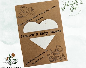 Personalised A7 Baby Shower Favors: Seed Paper Heart Thank You Cards