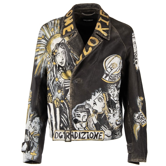 Graffiti leather jacket mens hotsell