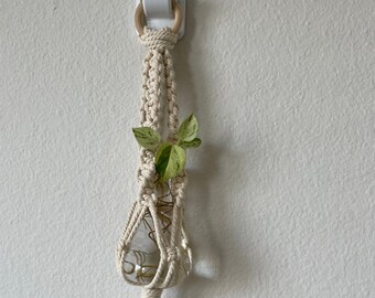 Small Natural Macrame Plant Hanger, Plant Parent Gift, Propagation Station, Hanging Plant Indoors, Christmas Gift for Her, Macrame Home
