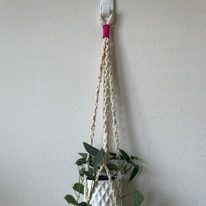 Pink Accented Macrame Plant Hanger, Looped Macrame Holder with Tassel, Macrame Hanger, Minimal Plant Hanger, Boho Plant Indoor Decor