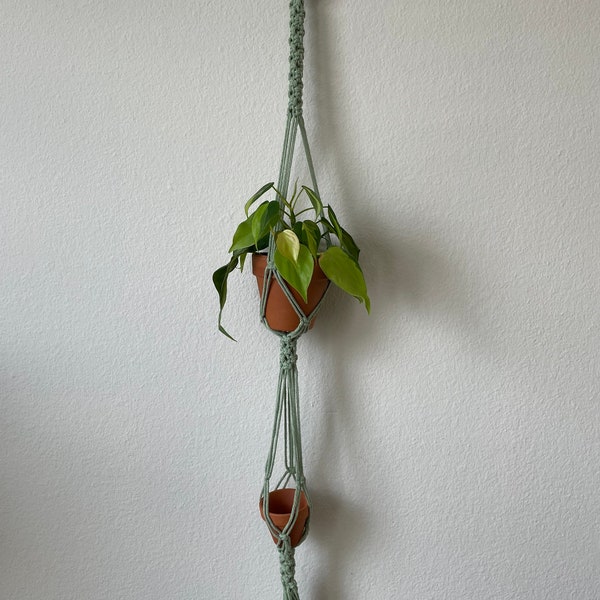 Two Tiered Macrame Plant Hanger, Plant Lover Gift, Modern Plant Macrame, Long Macrame Plant Holder, Houseplant Accessories