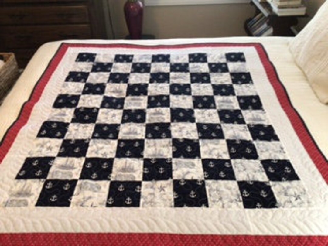 Anchors Away Nautical Themed Quilt, Sailboat Quilt, Blue Quilt Etsy