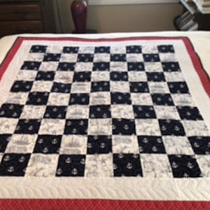 Anchors Away Nautical Themed Quilt, Sailboat Quilt, Blue Quilt