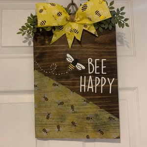 Bee Happy Door Hanger Summer Door Decor Bee Sign Front Door Decor Door Sign Summer Gift for Her Mothers Day Gift Housewarming Gift