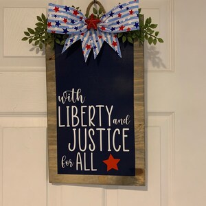 4th of July Welcome Sign Patriotic Door Hanger Red White and Blue Decor Summer Door Decor Welcome 4th of July Decor Front Door Sign Liberty