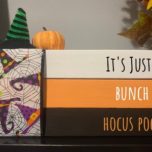 Halloween Halloween Decor Witches Trick or Treat Book Stack Halloween Book Stack Book of Spells Fall Decor Wooden Book Stack Decor for Shelf