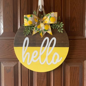 Letrero de bienvenida para puerta de entrada con corona de limón, decoración de limón, letrero amarillo, decoración de verano, corona de verano, decoración de puerta de entrada, letrero de limón, regalo para ella, regalo de limón