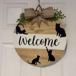 Cat Sign Cat Doo Hanger Round Wooden Door Hanger Cat Decor  Cat Mom Sign Mothers Day Gift Cat Welcome Sign Everyday Cat Sign Welcome Sign