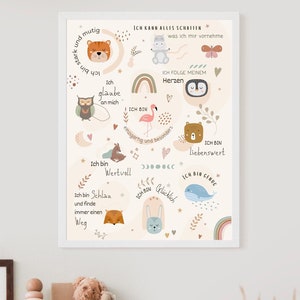 Affirmations children&#39;s room poster, digitally printable, encouragement poster for children with woodland animals, self-love poster, wall art in 5 sizes