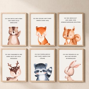 6er Set Wald Freunde Affirmations Poster Kinderzimmer-digital druckbar- Kinder -Bild -Deko -Wald Tiere -Wandkunst- Wall Art- printable
