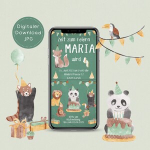 Digitale Einladung Kindergeburtstag Zoo Freunde personalisierbar | E-Card WhatsApp | Einladung Junge Mädchen | Geburtstagseinladung