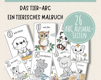 PDF Tier-Buchstaben Ausmalbuch zum Ausdrucken -Alphabet -Spaß beim Lernen -ABC -Malbuch für Kinder -Printable -Kreativität -Sofort Download