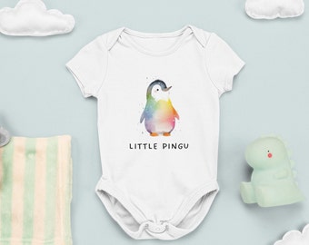 Body Bébé Bio Little Pingu - Motif Animal - Suite Bébé - Barboteuse Bébé - Cadeau - Naissance - Monde Animal - Animaux - Bébé Motif Pingouin