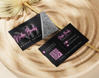 DIY Business Card Template - Hair Makeup Business Card - Beauty Boutique Card - Glitter Business Card - Lash Nail Business - Canva Template