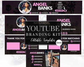 DIY Youtube Branding Kit - Youtube Banner,  Intro and Outro Designs - Editable Templates - Canva Template