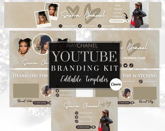 Kit de marca de Youtube - Plantilla de canal de Youtube - Diseños de introducción y salida - Tema de Youtube - Banners personalizados de bricolaje