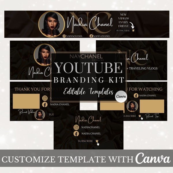 Luxury Youtube Branding Kit - Youtube Channel Template - Intro, Outro, Thumbnail Designs - Luxury Modern - DIY Customizable banners