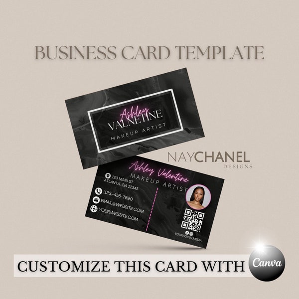 DIY Business Card Template - Editable Business Card -  Premade Business Card - Hair Makeup Lash Nail Card - Canva Template