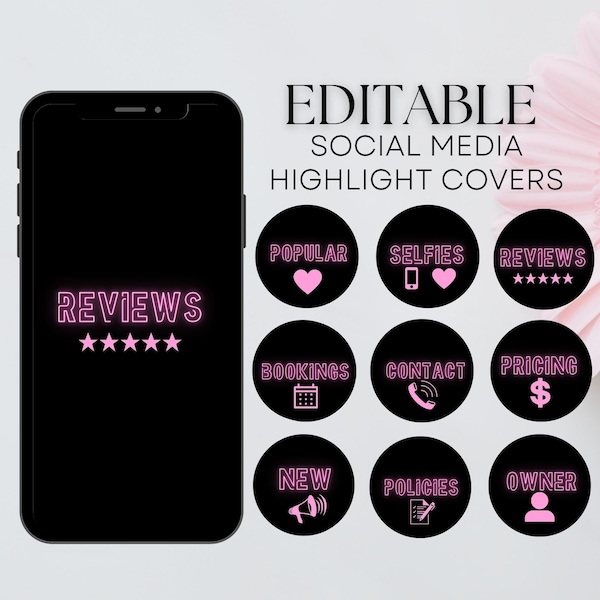 Pink Instagram Highlight Covers - Social Media Highlights - Story Highlights - Beauty Business Highlight Template - Lash Highlights