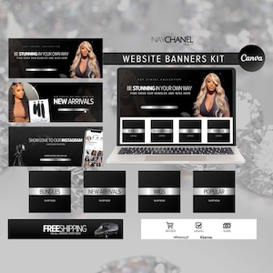 Editable Website Banners - Shopify Wix Web Banners - DIY Website Banner Template - Hair Website Design- Beauty Website - Lash Website