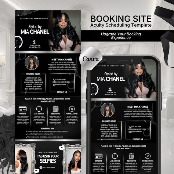 Acuity Hairstylist Booking Site Template - Acuity Black Scheduling Hair Salon Website