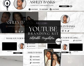 Marble YouTube Branding Kit | Luxury Channel Banner, Intro & Outro Canva Template