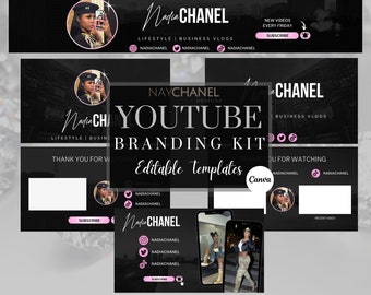 DIY Youtube Branding Kit - Youtube Banner,  Intro and Outro Designs - Editable Templates - Canva Template