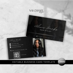 Modèle de carte de visite bricolage cheveux cils maquillage ongle - perruque tresse QR code carte de visite - modèle canva modifiable