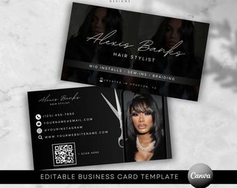 Hair Business Card Template | Hairstylist Canva Beauty Salon Editable Design