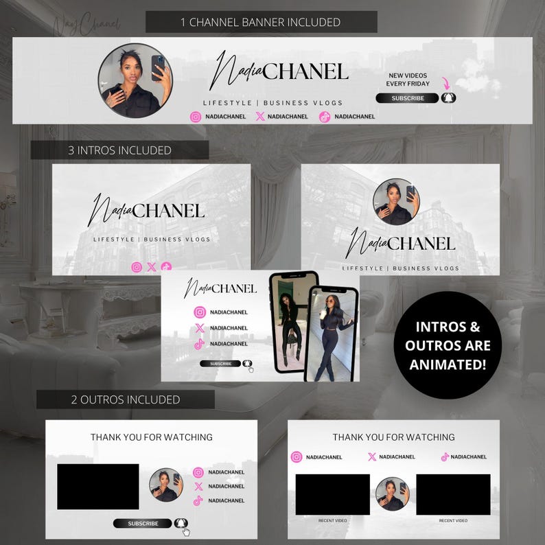DIY Youtube Branding Kit - Youtube Banner, Intro and Outro Designs - Editable Canva Templates image 2