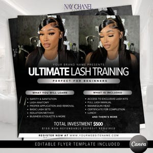 Plantilla de volante para capacitación en extensiones de pestañas / Curso de certificación de pestañas / Diseño de Canva
