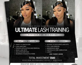 Lash Extension Training Flyer Template | Lash Certification Class | Canva Design