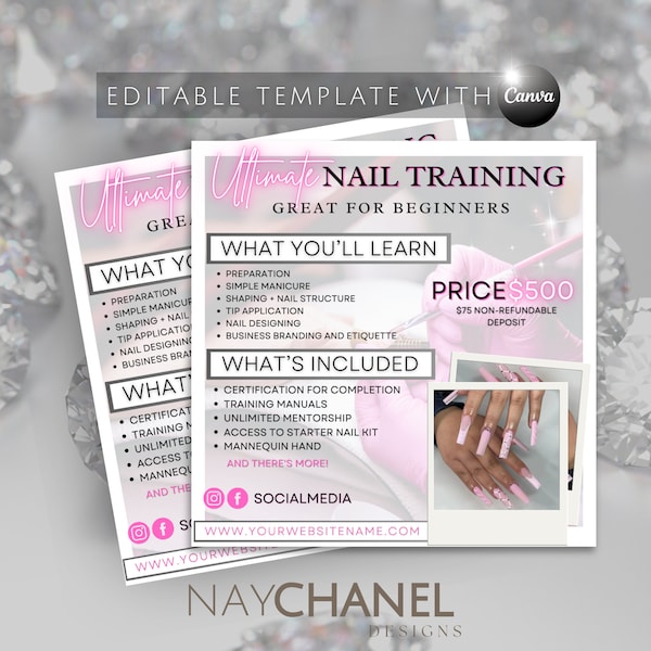 Nail Training Flyer - Nail Course Flyer -DIY  Nail Class Flyer - Nail Flyer Template - Nail Application Flyer - Social Media Flyer
