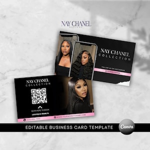 Modèle de carte de visite bricolage cheveux cils maquillage ongle - perruque tresse QR code carte de visite - modèle canva modifiable