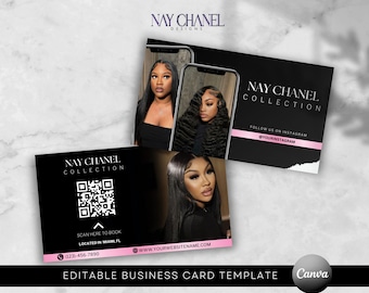 DIY Hair Lash Makeup Nail Business Card Template - Wig Braid QR Code Business Card - Editable Canva Template