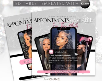 Editable Booking Flyer Bundle Template - DIY Hair Lash Makeup Nail Appointments Available Flyer - Social Media Luxury Book Now Flyer