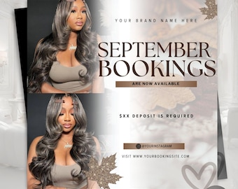 DIY Editable September Booking Flyer Template - Hair Lash Makeup Nail Appointments Available Flyer