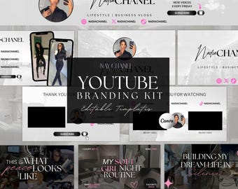 DIY Youtube Branding Kit - Youtube Banner,  Thumbnail, Intro and Outro Designs - Editable Canva Templates