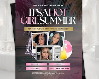 Hot Girl Summer Booking Flyer Template | August Lash Tech Canva Flyer