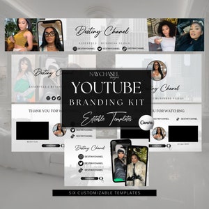 DIY Youtube Branding Kit - Youtube Banner,  Intro and Outro Designs - Editable Templates - Canva Template
