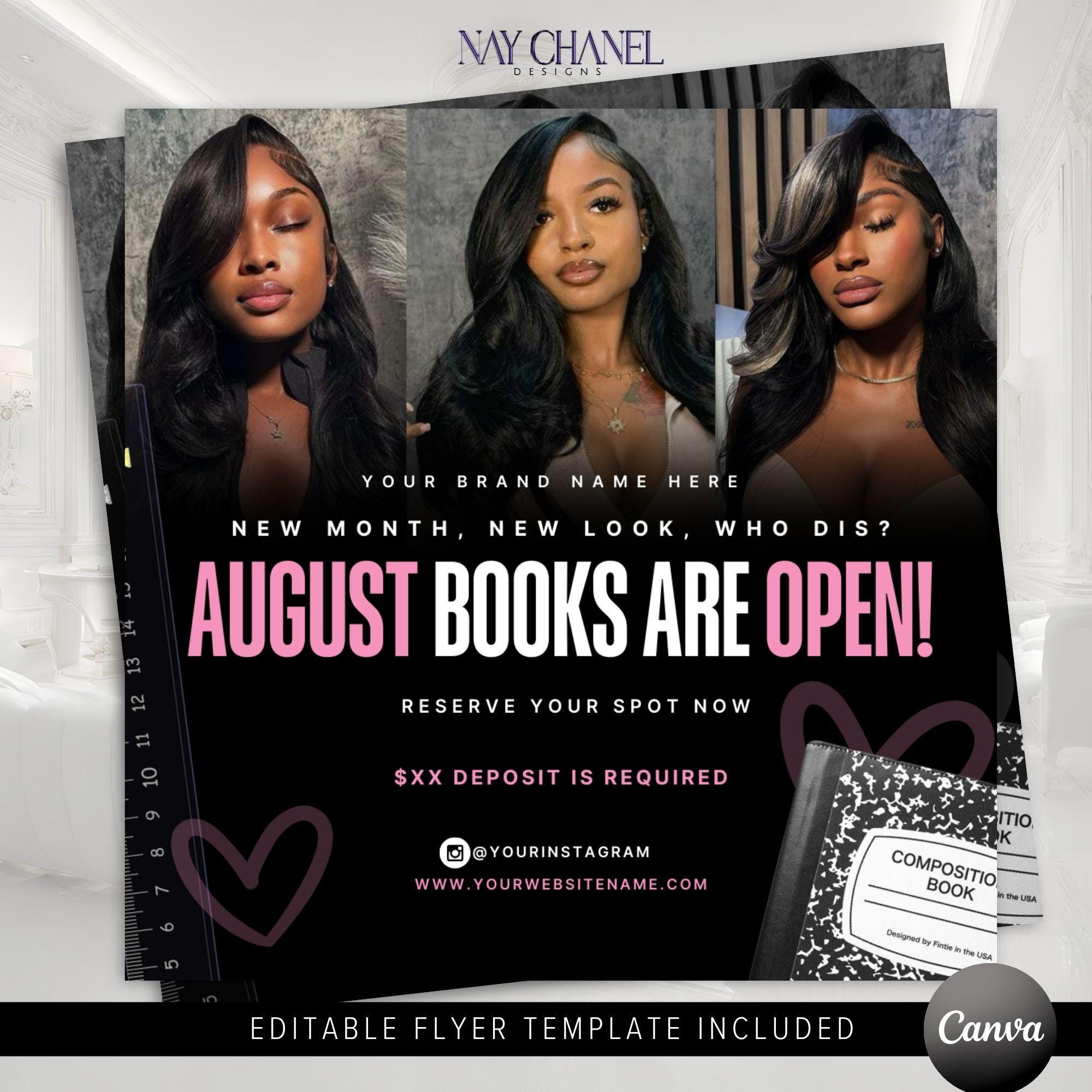 August Booking Flyer Template - Back to School Flyer For Hair stylists, Lash Nail Techs, & MUA's - August Bookings - Appointment Flyer