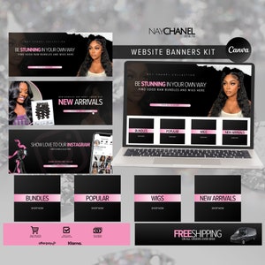 Editable Website Banners - Shopify Wix Web Banners - DIY Website Banner Template - Hair Website Design- Beauty Website - Lash Website