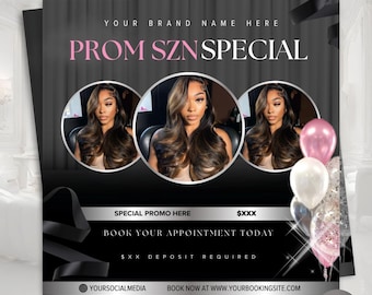 DIY Editable Prom Special Booking Flyer Template - Hair Lash Makeup Nail Appointments Available Flyer