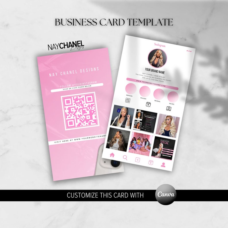 DIY Editable Business Card Template Instagram Digital Premade Hair Makeup Lash Nail Business Card template Canva Template image 1
