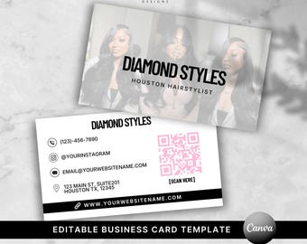 Hair Stylist Business Card Template | Modern Beauty Lash Makeup Business Card | Canva Editable