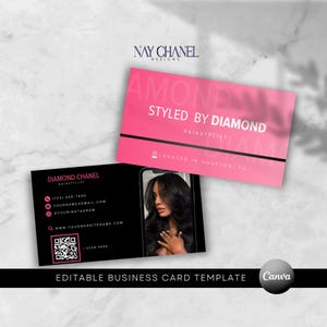 DIY Hair Stylist Business Card Template - Wig Braid QR Code Business Card - Lash MUA Nail Editable Canva Template